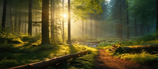 Fototapeta na wymiar Sunlight filtering through the forest in the morning.