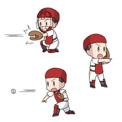 野球のキャッチャーのイラスト3パターン・男子