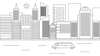 Black and white vector modern city landscape buildings and architecture real estate silhouette vector background. Vector line art outline cityscape concept