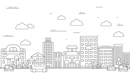 Obraz premium Black and white city building line art vector icon design illustration template background