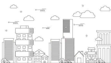 Black and white city building outline illustration background
