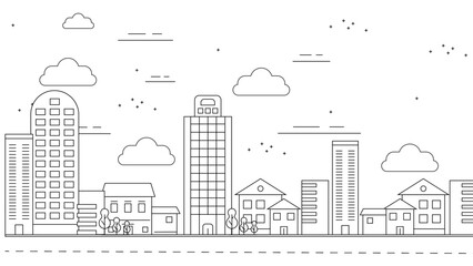 Obraz premium Black and white vector city building line art vector icon design illustration template background