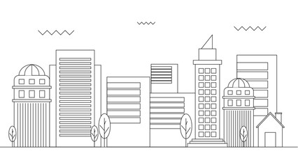 Obraz premium Black and white vector city building line art vector icon design illustration template background