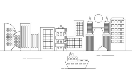 Black and white city building outline illustration background