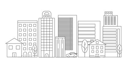 Black and white vector modern city landscape buildings and architecture real estate silhouette vector background