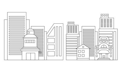 Black and white vector modern skyline buildings background impressive architecture with outline style