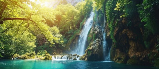Fototapeta na wymiar Beautiful waterfall cascading in a scenic landscape.
