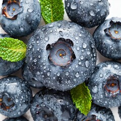 Close-Up Bliss: Ripe Aromatic Blueberries Covered in Glistening Water Drops