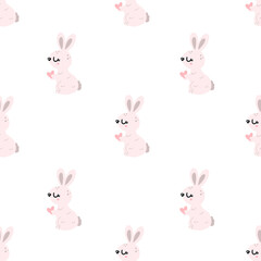 Seamless pattern with cute pink rabbits