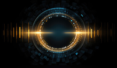 The musical symbol of the circular audio equalizer. Sound wave vector icon. Illustration isolated on dark background. Abstract digital wave of circle line particles. Futuristic modern background - Powered by Adobe