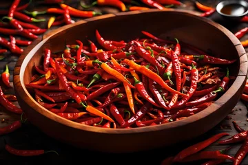 Zelfklevend Fotobehang red hot chili peppers in a bowl © azka