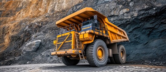 Mining transportation using a yellow dump truck.