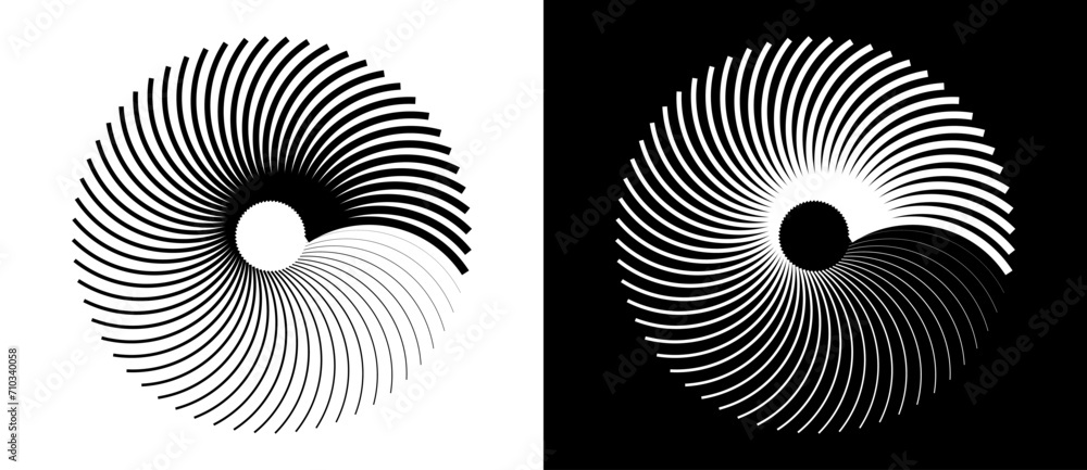 Aufkleber radial lines of different thickness, as a logo or abstract background. a rotating circle like a load