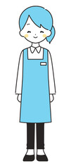 水色｜笑顔の女性店員｜エプロン