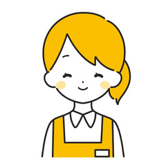 オレンジ色｜笑顔の女性店員｜エプロン