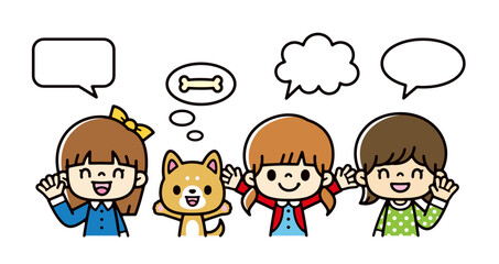 Illustration of a speech balloon and cute children