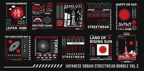 Japanese streetwear graphic t-shirt design, Japanese urban t shirt designs bundle,  Japanese poster graphic geometry, Tokyo japan typography, Japanese stock vector, Japanese style elements set
