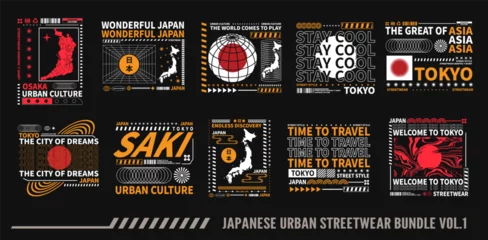Foto op Aluminium Japanese urban t shirt designs bundle, Japanese streetwear graphic t-shirt design, Japanese poster graphic geometry, Tokyo japan typography, Japanese stock vector, Japanese style © Universtock