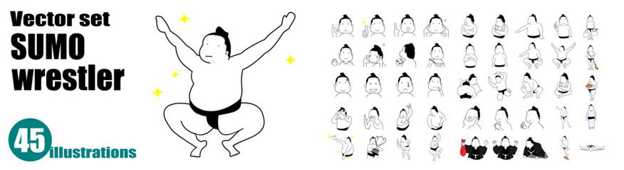 SUMO wrestler illustration 相撲イラストセット　