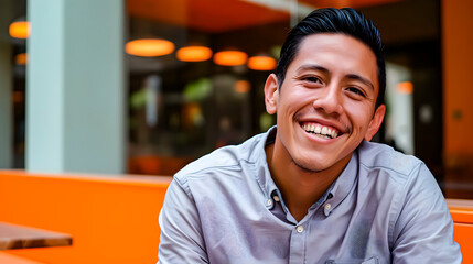 A 20-years-old latino man in shirt smiling