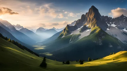 Fototapeten Serene atmosphere of a mountain landscape. © Laiba Rana