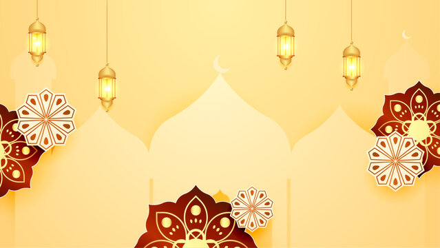 Red gold and yellow vector luxury and elegant background template ramadan kareem traditional with mandala ornament. Ramadan luxury golden background