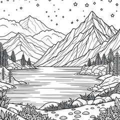 Tranquil Mountains: Coloring Page of Nature's Landscape for Creative Kids