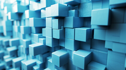 Abstract geometric cubes background 3d illustration with light blue color theme.