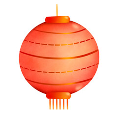 Watercolor depiction of a red round lantern with red-gold strokes
