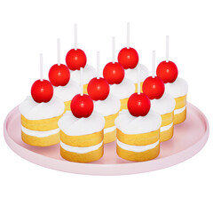 Easter holiday dessert Strawberry Shortcake Skewers on transparent background, 3D rendering