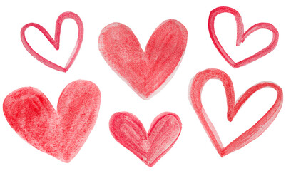 collection of various hearts painted in watercolor for Valentine's day, on a white isolated background - Powered by Adobe