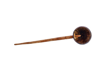 Water ladle made from coconut shell, placed transparent png