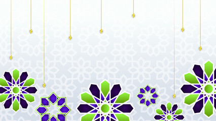 Green blue and white vector ramadhan arabic ornamental background with mandala ornament. Mandala pattern star background