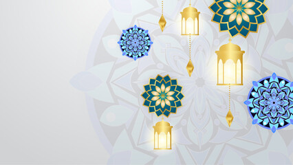 Colorful colourful vector luxury and elegant background template ramadan kareem traditional with mandala ornament. Islamic ramadan blue luxury background with mandala for poster