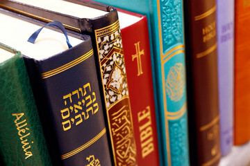Christianity, Islam and Judaism. Bible, Quran and Torah. Interfaith or interreligious religious...