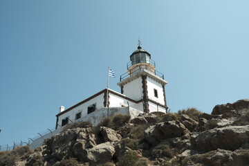 Fototapeta na wymiar Akrotiri Lighthouse under a clear blue sky