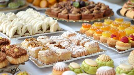 Fototapeta premium Assorted Selection of Oriental Sweets and Pastries, Delicate Confections Served at a Traditional Celebration