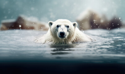 Polar bear Concept of global warning, climate change and dying Earth.