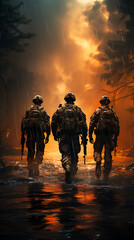 Soldiers in Action Intense Battlefield Moments Captured in Warzone Photography, Generative Ai