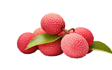 Bunch of Pink and White Lychee Clusters Adorned with Leaves On White or PNG Transparent Background.