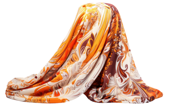 Malaysian Batik Sarong Featuring Multicolor Printed Design on white base On White or PNG Transparent Background.