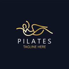 Abstract pilates Logo, Yoga identity body balance vector monoline Design Template. wellness lifestyle