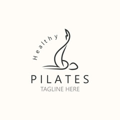 Abstract pilates Logo, Yoga identity body balance vector monoline Design Template. wellness lifestyle