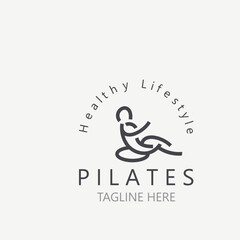 Abstract pilates Logo, Yoga identity body balance vector monoline Design Template. wellness lifestyle