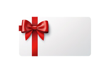 Blank white gift card with red ribbon bow isolated on transparent background Remove png, Clipping Path, pen tool