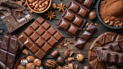 An assortment of chocolates celebrating World Chocolate Day, also known as International Chocolate Day, Ai Generated. - obrazy, fototapety, plakaty