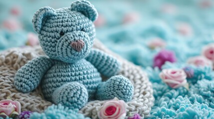 A Picture of a Crocheted Cute Bear, Ai Generated - obrazy, fototapety, plakaty