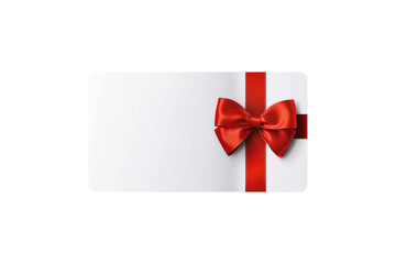 Blank white gift card with red ribbon bow isolated on transparent background Remove png, Clipping Path, pen tool