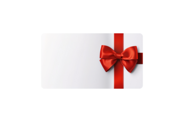 Blank white gift card with red ribbon bow isolated on transparent background Remove png, Clipping Path, pen tool