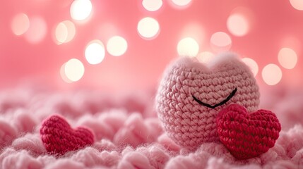 A Picture of a Crocheted Cute Heart, Ai Generated - obrazy, fototapety, plakaty